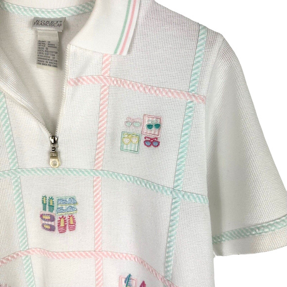 Vintage Koret Francisca Beachy Cardigan Knit Sweater Sunglasses Sailboats Size S - Picture 9 of 10